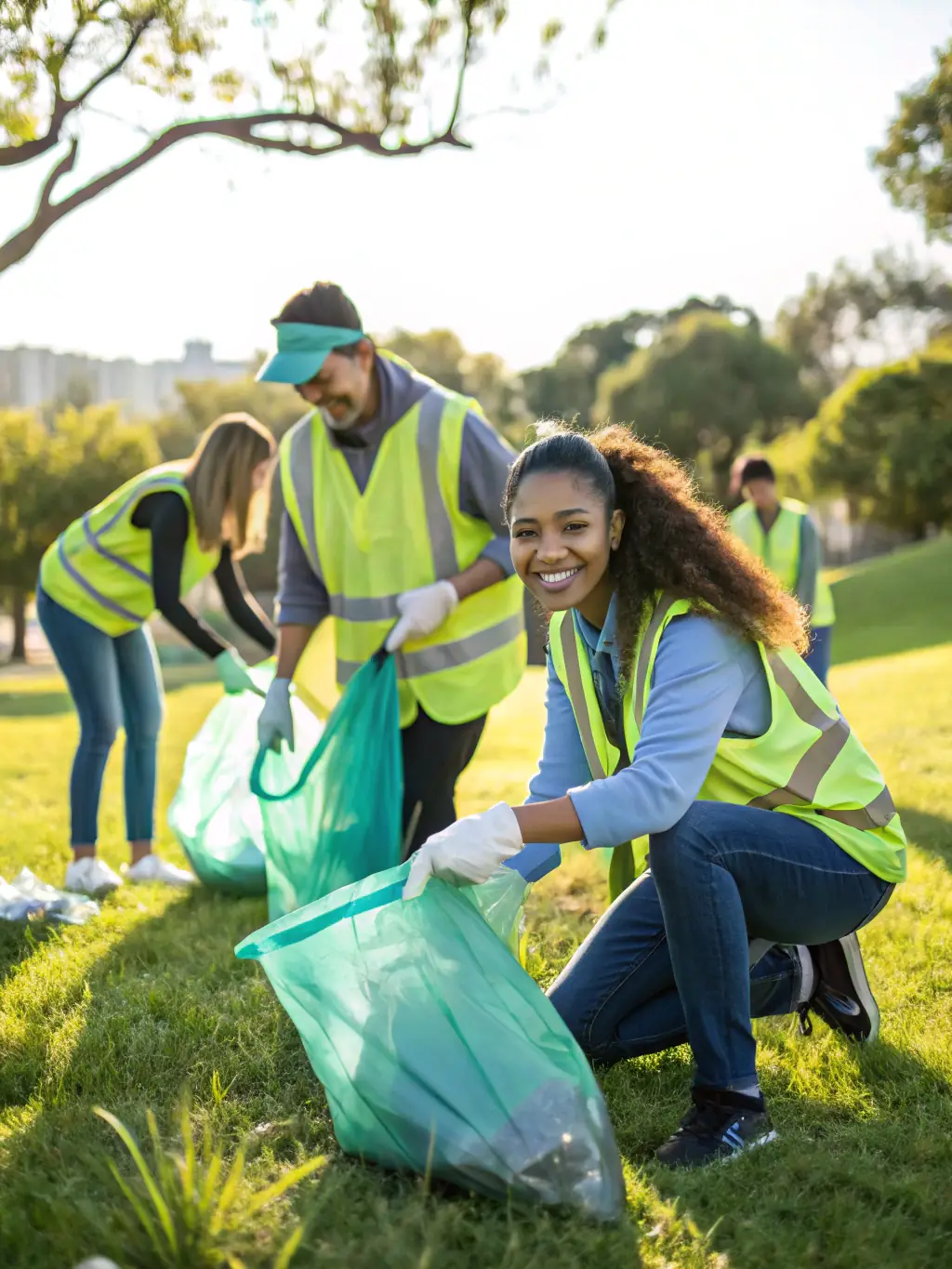 An image showing ASSOCIATION SAINT JUST AVENIR ET ENVIRONNEMENT members organizing a community cleanup event, highlighting their dedication to waste reduction and environmental cleanliness.