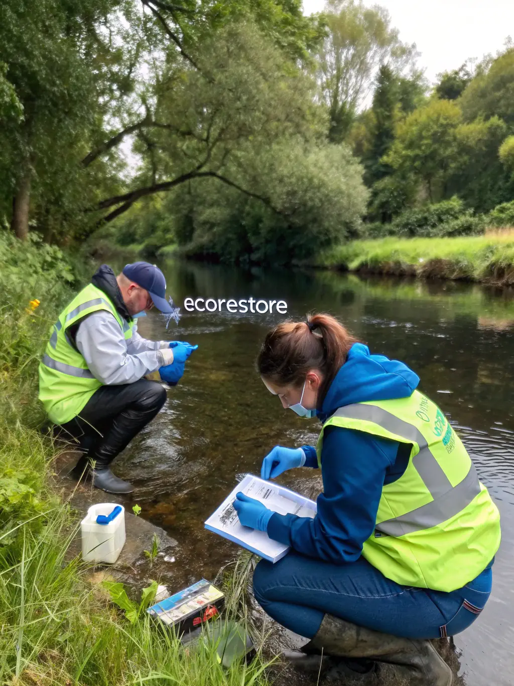 A photo of the association members inspecting water samples, demonstrating the association's environmental monitoring activities.